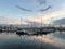 Boat parking, sunset over the port of Alicante, Spain