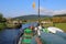 Boat passing through double swing bridge