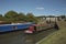 Boat passing through a lock on an English canal UK