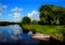 Boat on the picturesque bank of the river Klyazma.