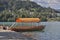 Boat at the pier of Lake Bled island.