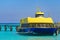 Boat at the pier. Ship in the Caribbean Sea.