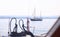 Boat porthole sailboat view blue ocean sea sky horizon