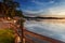 Boat ramp into lake at sunrise