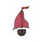 Boat with a red sail. vector illustration. Drawing by hand.