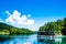 Boat reflexion in the Plitvice Lakes in Croatia