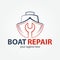 Boat Repair, Maintenance, Refurbishment logo. Boat and fix icon