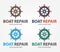 Boat Repair, Maintenance, Refurbishment logo. Boat wheel with gear. Fix icon