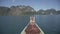 Boat ride , tropical Thai jungle lake Cheo lan, woodrn mountains nature, national park ship yacht rocks