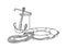 Boat rigging elements for mooring, grapnel, life ring, rope, knecht