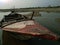 Boat in river Padma in summer.