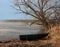 Boat on the river, spring landscape