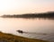 Boat on the river in twilight evening