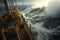 A Boat\\\'s Battle with Towering Waves in Rough Seas