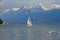 Boat sailing on alpine Lake Maggiore