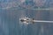 Boat sailing on Hallstatter Lake, Upper Austria.