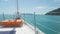 Boat sailing to the whitsundays islands in Australia, front view