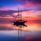 Boat Sailing into Twilight Hour