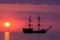 Boat on the sea at sunset in Baltic Sea, Poland.