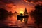 Boat serenade, a romantic duo sailing into a captivating sunset