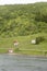 Boat shelter and isolated houses on Vesteralen side of Raftenfjord, Norway