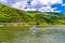 Boat ship in Rhein Rhine river in Loreley, Oberwesel, Rhein-Lahn-Kreis, Rhineland-Palatinate, Rheinland-Pfalz, Germany