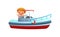 Boat ship. Seascape landscape. Boy kid little captain. Cartoon style illustration. Cute childish. Isolated on white