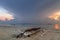 a boat sitting on top of a sandy beach on bantayan island in the Philippines