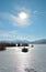 Boat in snowy lake