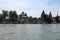 boat station houses on the shore mooring for boats in the river in the summer