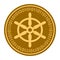 Boat Steering Wheel golden digital coin icon. gold yellow flat coin cryptocurrency symbol isolated on white. eps 10