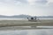 A boat stranded in low tide in the Philippines, South East Asia