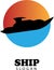 boat with sunset and sea water logo