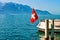 Boat with Swiss flag Geneva Lake in Montreux