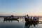 Boat in Taungthaman lake is watching Sunset at U Bein Bridge, A