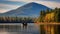 Boat on the tranquility of a peaceful lakeside scene during autumn