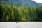 Boat trip along the picturesque mountain lake Merwin with forest