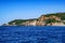 Boat trip on the background of the rocky coast of Alanya Turkey