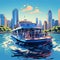 Boat trip in the city, 3d rendering. Computer digital drawing.