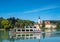 Boat trip on the Inn near Schaerding with Vornbach Monastery in the background