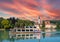 Boat trip on the Inn near Schaerding with Vornbach Monastery in the background