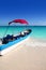 Boat tropical beach Caribbean turquoise sea