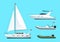 Boat types semi flat RGB color vector illustrations set