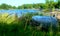 Boat upside down in the green grass