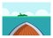 Boat view into land. Simple flat illustration.