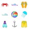 Boat voyage icons set, cartoon style