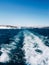 Boat wake in the sea. Ferry trip on Bosphorous Strait.