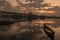 Boat in the water U-bein Ubein bridge Myanmar