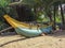 The boat at the the wild beach in Kalutara, Sri Lanka