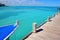 Boat in wood pier Cancun tropical Caribbean sea